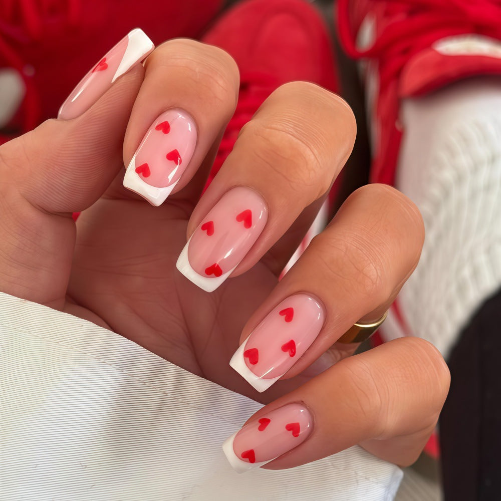 Artificial nails with romantic heart motifs Acalora