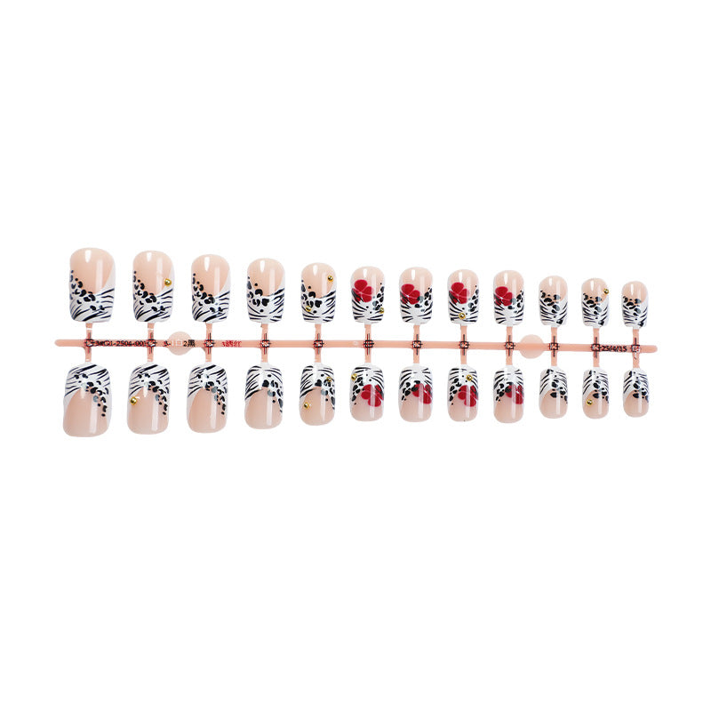 Creative Art Press-On Nail Set with Floral and Zebra Designs Acalora