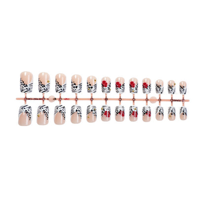 Creative Art Press-On Nail Set with Floral and Zebra Designs Acalora