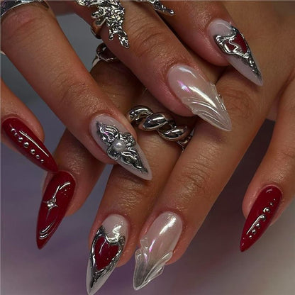 Decorative Stiletto Press-On Nail Art with Floral Accents Acalora