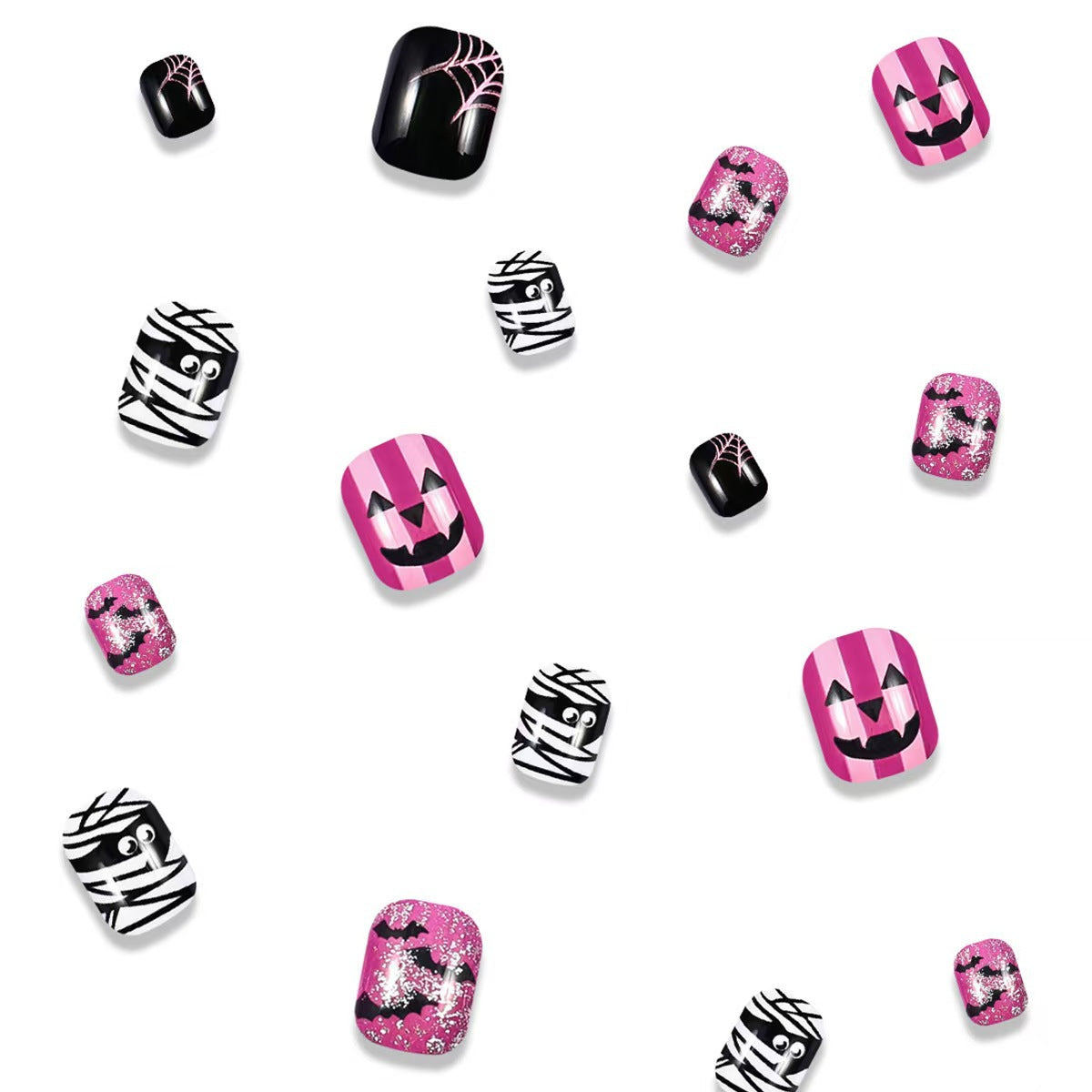 Creative nail art set with Halloween motifs and glitter accents Acalora