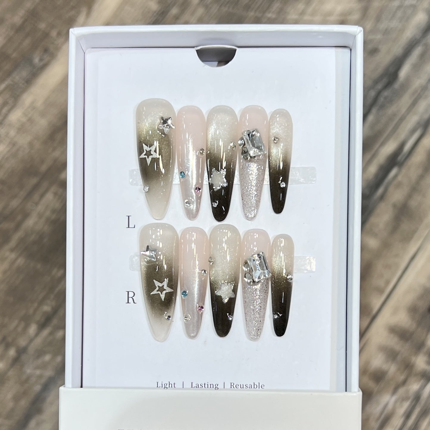 Artistic Stiletto Press-On Nail Set with Decorative Rhinestones Acalora