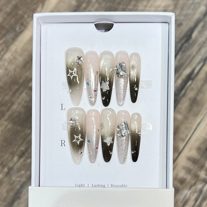 Artistic Stiletto Press-On Nail Set with Decorative Rhinestones Acalora