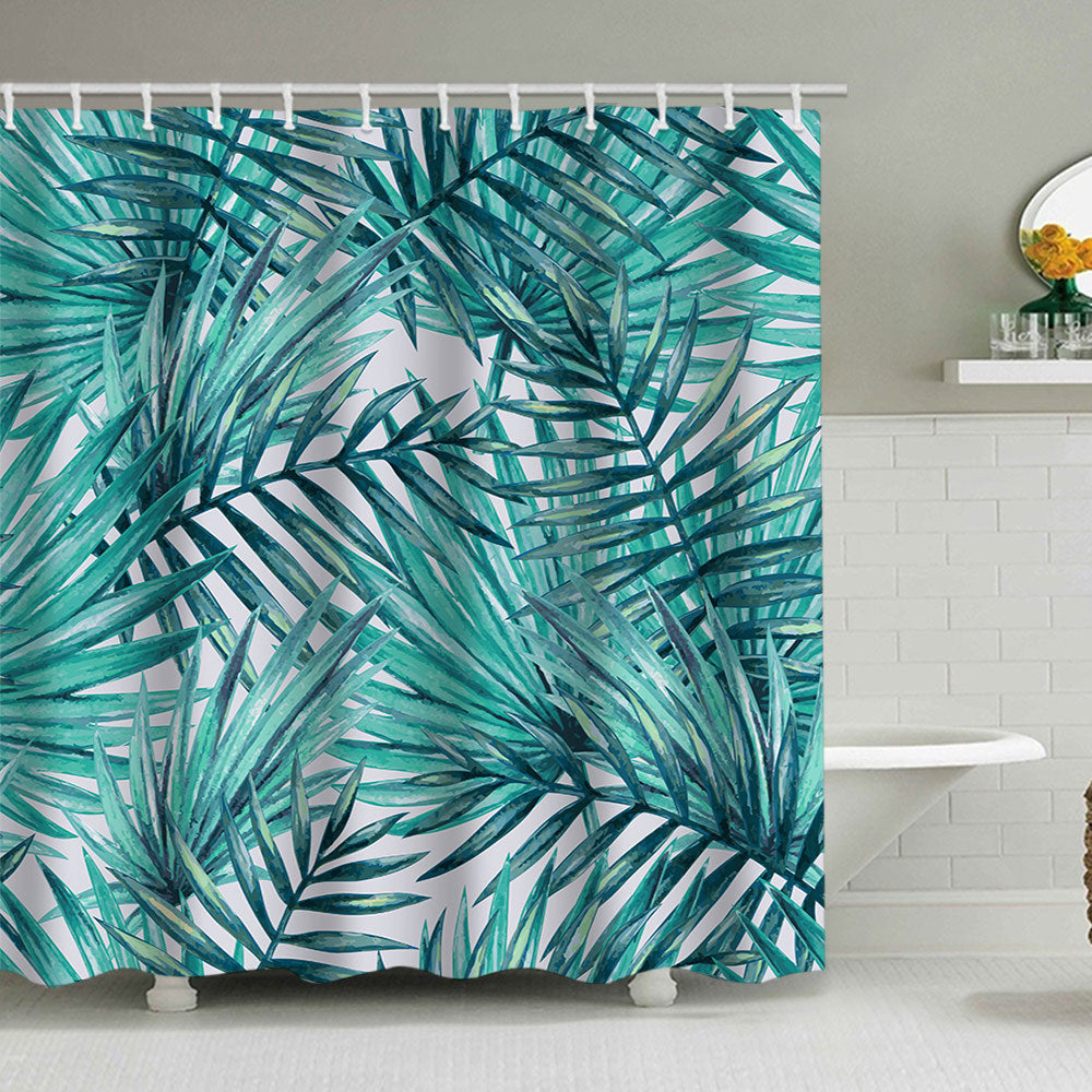 Tropical Leaf Print Shower Curtain