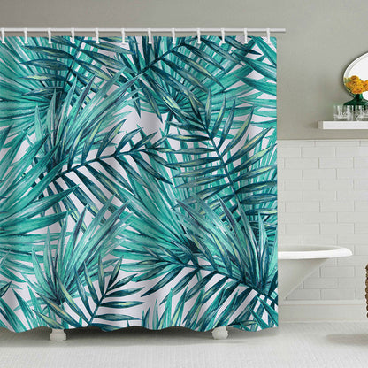 Tropical Leaf Print Shower Curtain