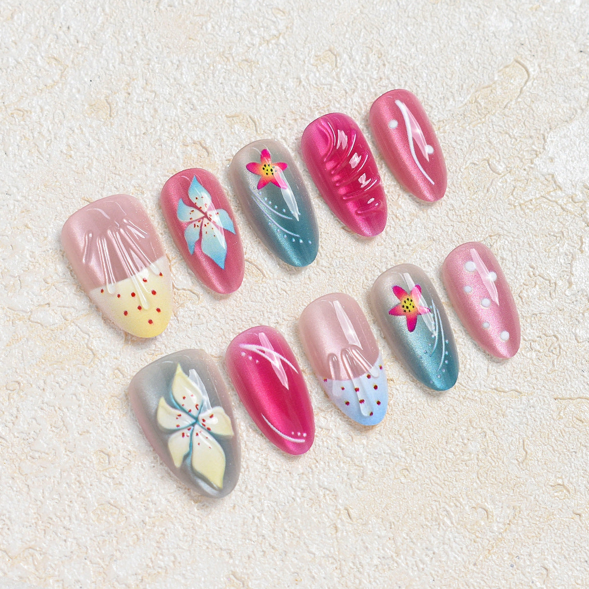 Artistic Floral Design Press-On Nail Set Acalora