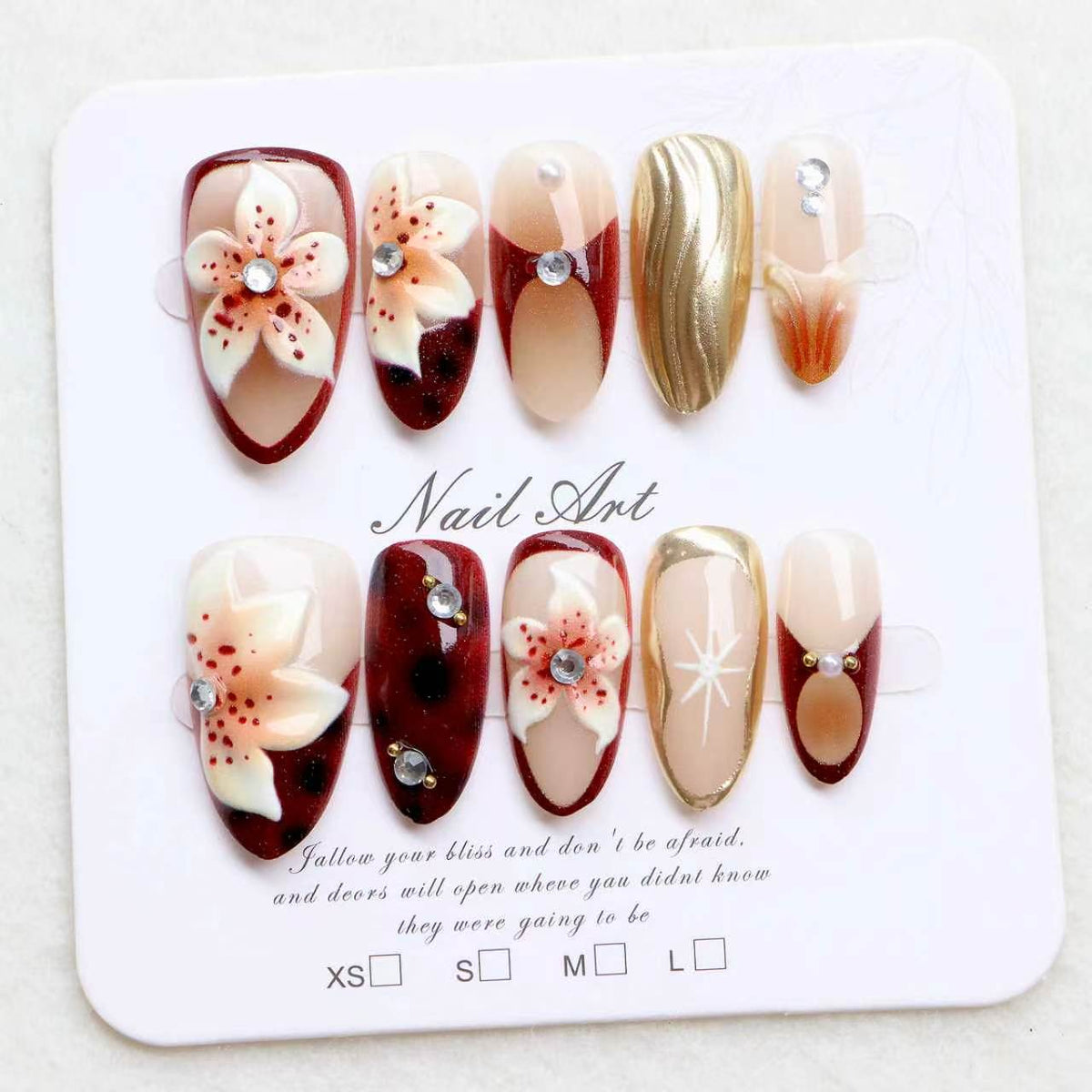 Artistic Press-On Nail Set with Floral Accents Acalora