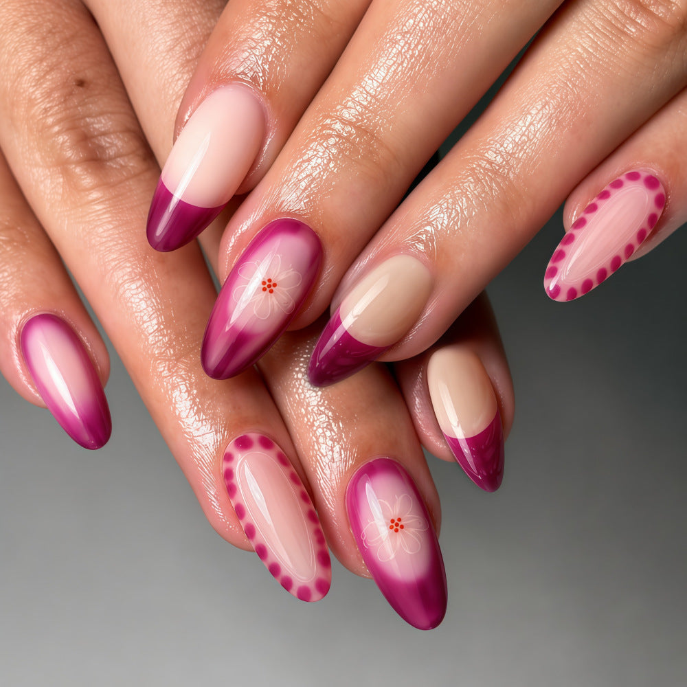 Elegant Artificial Nails with Floral Patterns Acalora
