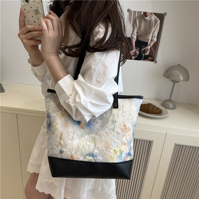 Artistic Floral Embroidered Tote Bag Acalora