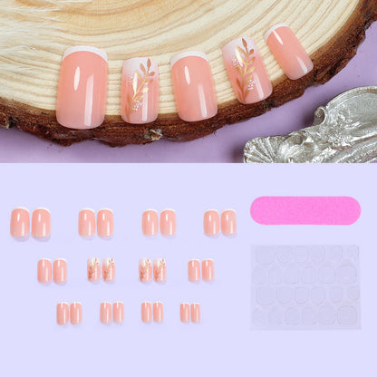 Elegant Press-On Nail Set with Floral Accent Design Acalora