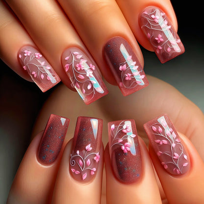 Artificial nails in elegant floral design Acalora