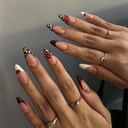 Artificial nail set with elegant floral patterns and glamorous details Acalora