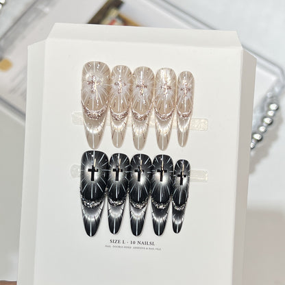 Chic Press-On Nail Set with Elegant Rhinestone Design Acalora