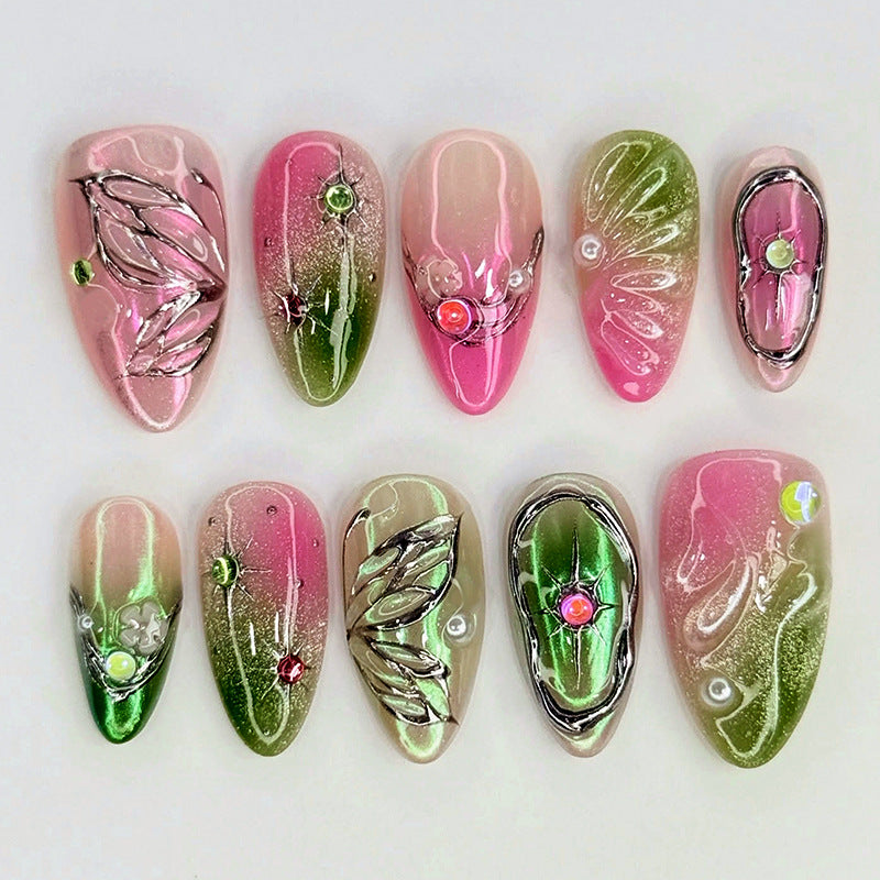 Decorative Press-On Nail Art Set with Botanical Designs Acalora