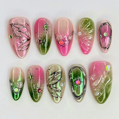Decorative Press-On Nail Art Set with Botanical Designs Acalora