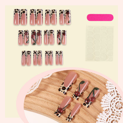 Artistic Press-On Nail Set with Elegant Leopard Design Acalora