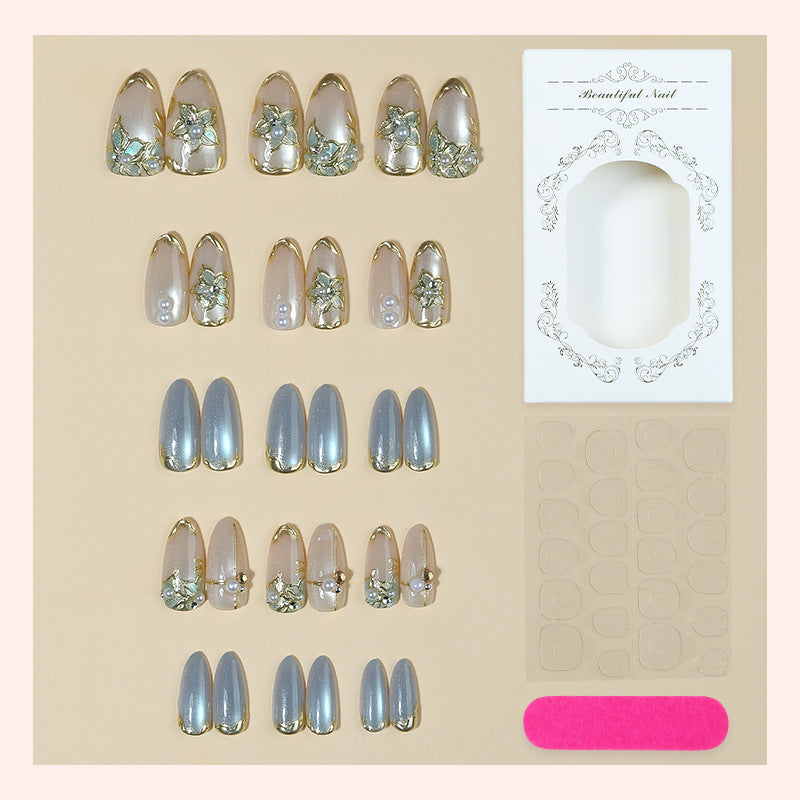 Elegant Floral Embellished Press-On Nail Set Acalora