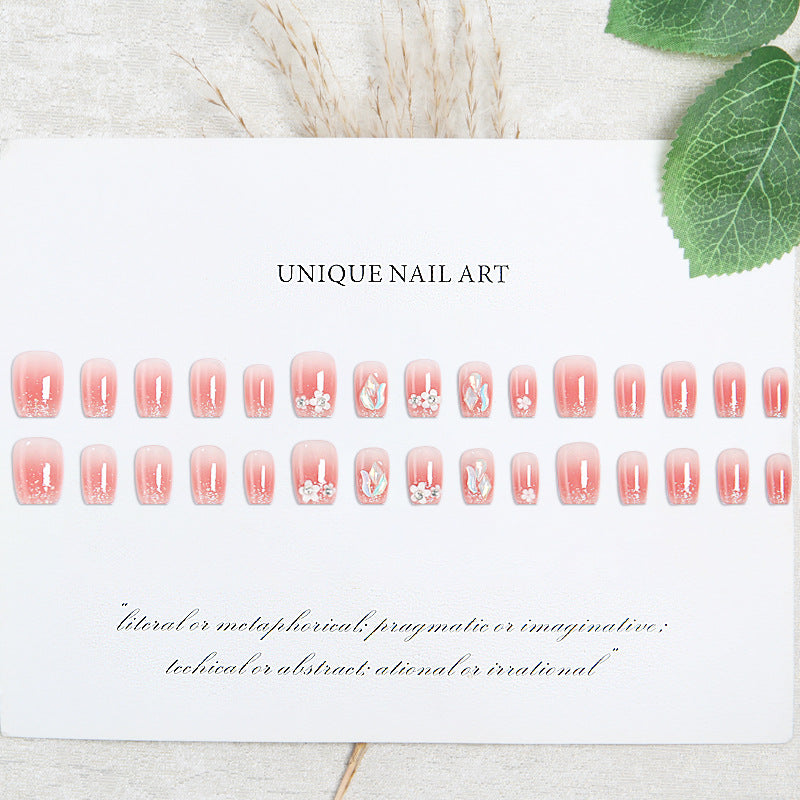 Artificial nail set with floral 3D decorations and elegant glitter Acalora
