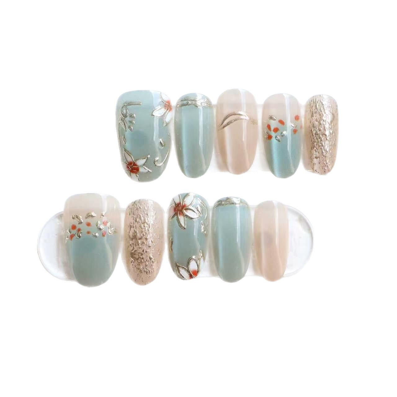 Artistic Floral Themed Press-On Nail Set Acalora