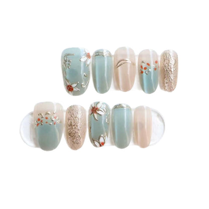 Artistic Floral Themed Press-On Nail Set Acalora