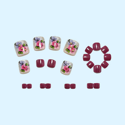 Artificial nails with floral motifs and glitter accents Acalora