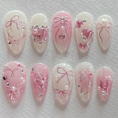 Decorative Press-On Nail Art Set with Elegant Floral and Gem Accents Acalora