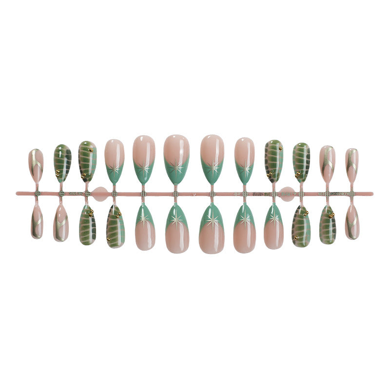 Decorative Press-On Nail Set with Unique Leaf and Ombre Designs Acalora