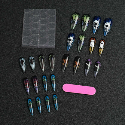 Artistic Halloween-Themed Stiletto Press-On Nails Acalora