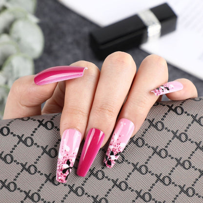 Artificial nails with floral and glittering accent Acalora