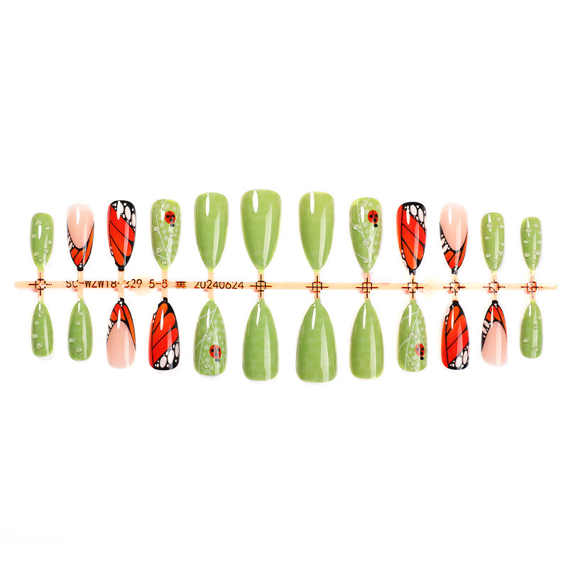 Artistic Press-On Nail Set with Butterfly and Floral Designs Acalora