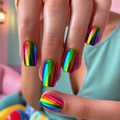 Colorful artificial nails in rainbow design Acalora