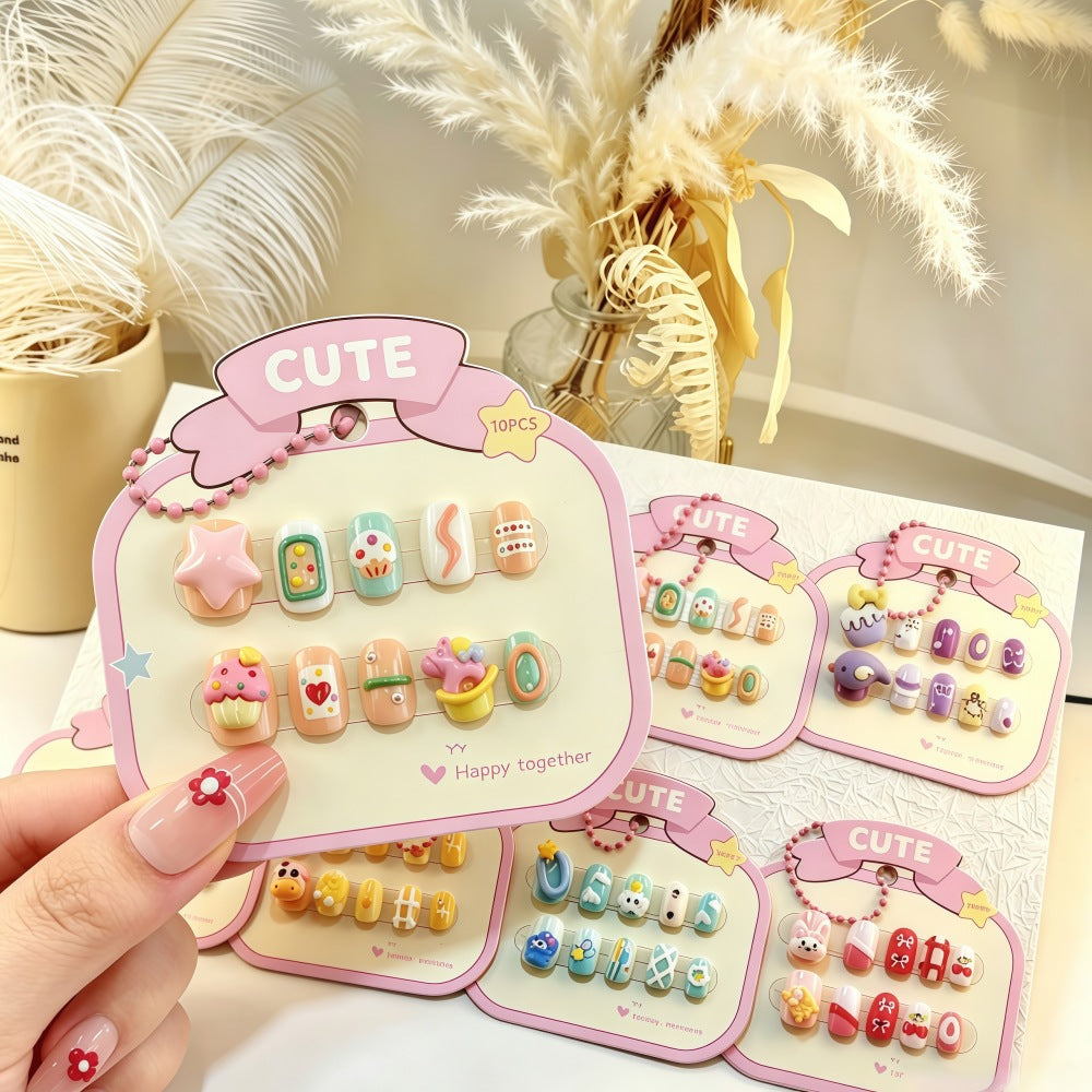 Playful artificial nail set with colorful designs Acalora
