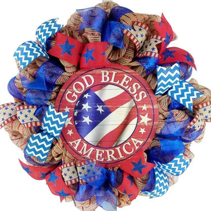 Unisex nan layered star wreath door decor with mixed ribbon bows and wooden accents Bowlift