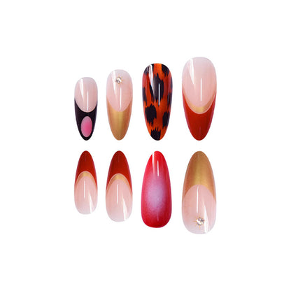 Decorative Stiletto Press-On Nails with Metallic Accents Acalora