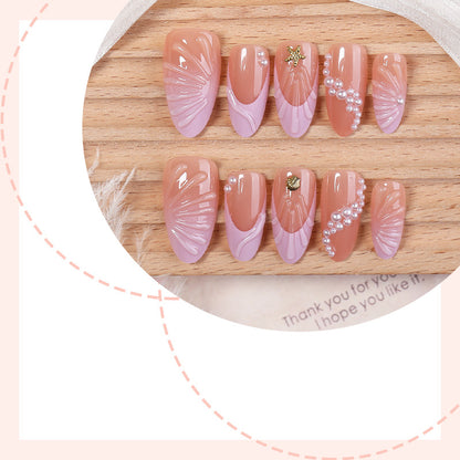 Artistic Press-On Nail Set with Coastal Design Acalora