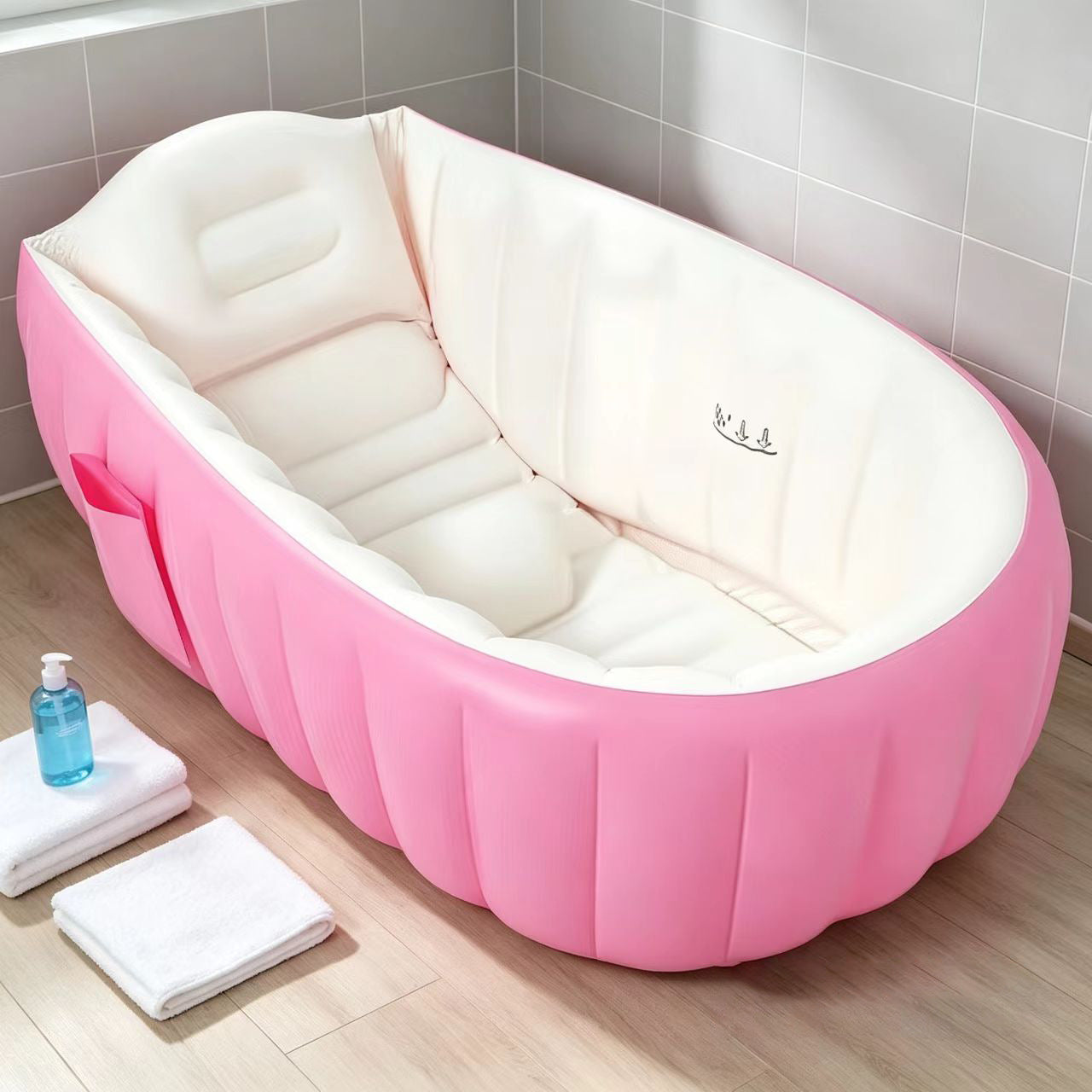 Inflatable Bathtub with Ergonomic Shape, Integrated Shelf and Compact Storage