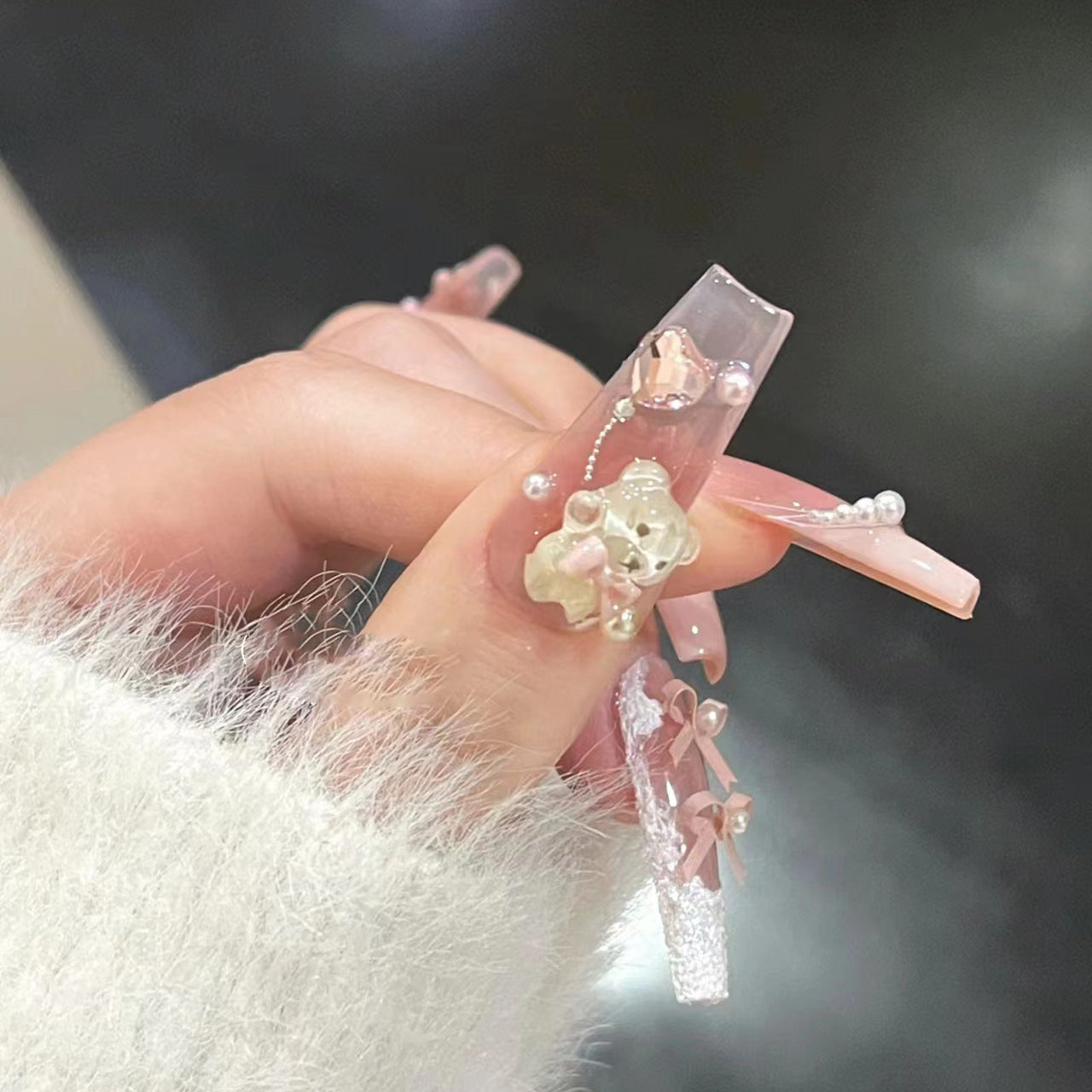 Decorative Press-On Nail Set with Charming Accents Acalora