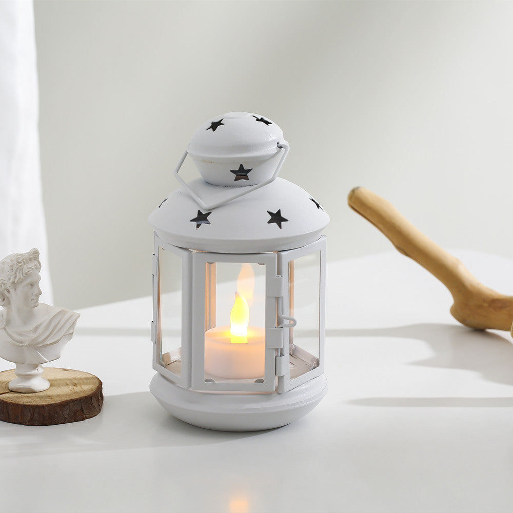 Decorative Star-Cut Glass Panel Metal Tea Light Lantern Acalora