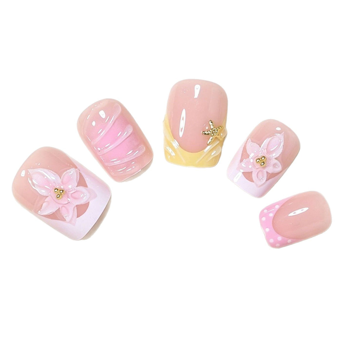 Decorative Press-On Nail Art Tips with Floral Accents Acalora