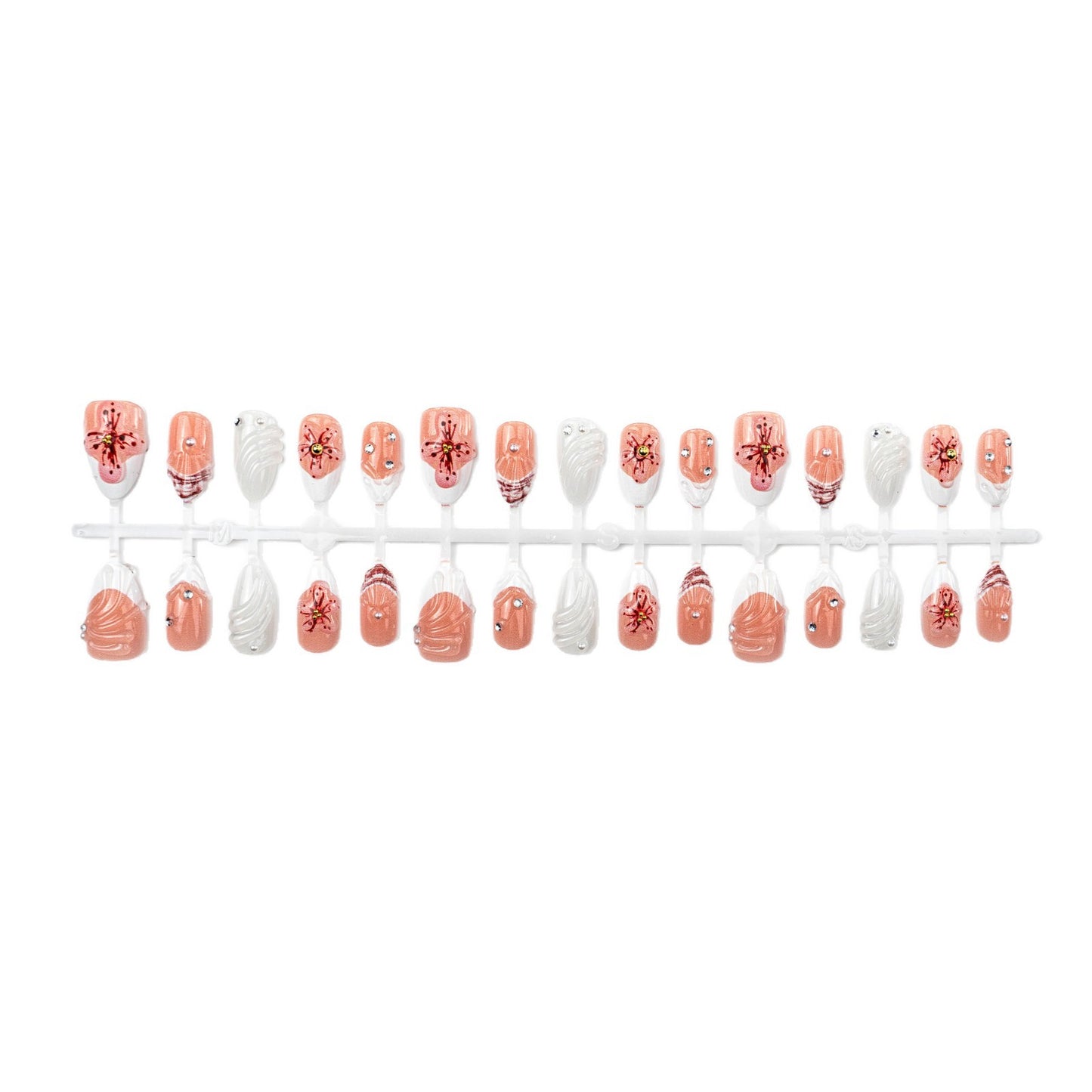 Artificial nails with handcrafted flower and glitter elements Acalora