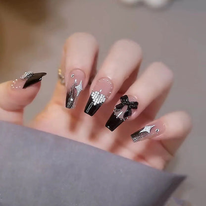 Acrylic nail set with glamorous 3D decorations and noble accents Acalora
