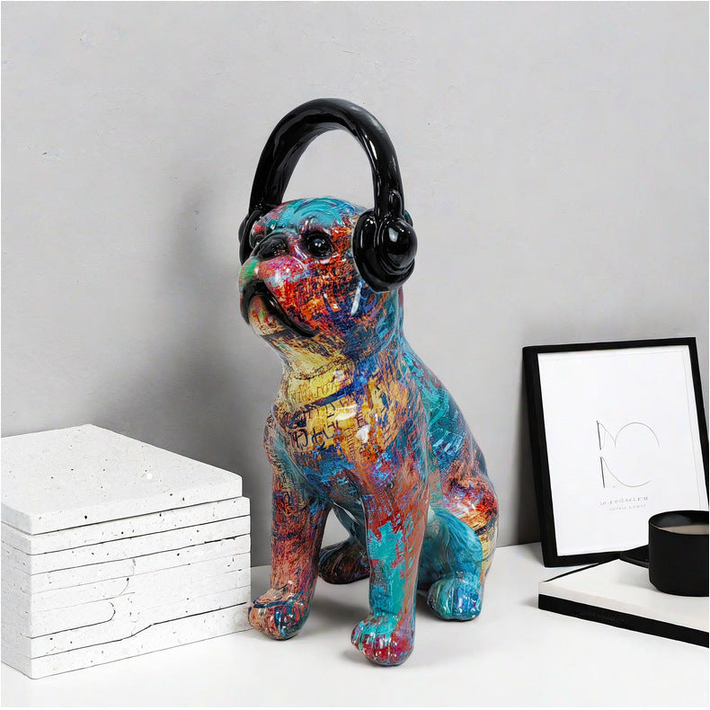 Creative Bulldog Sculpture with Headphones Acalora