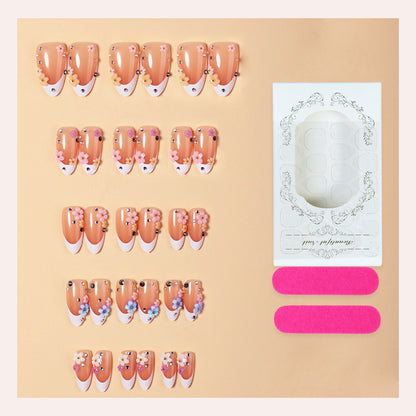 Decorative Press-On Nail Set with Floral Embellishments Acalora