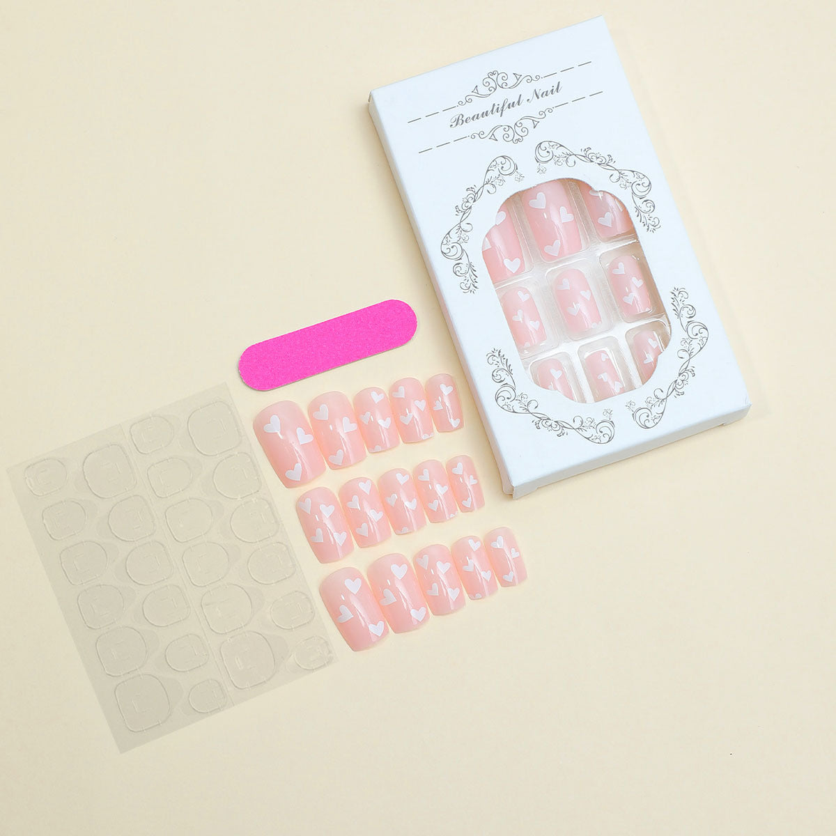 Heart-Themed Full Cover Press-On Nails Acalora