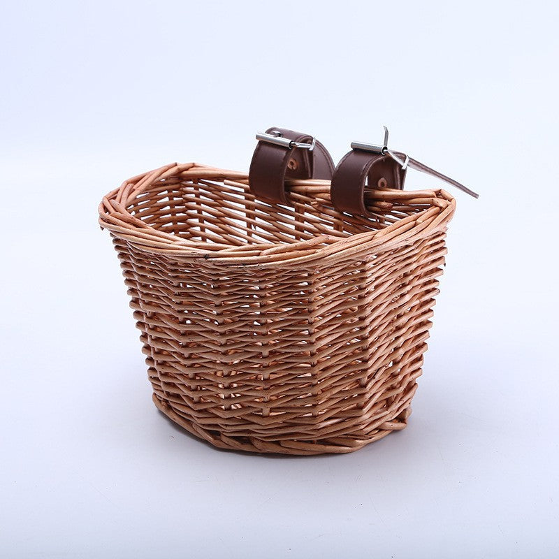 Unisex bicycle basket made of woven material with leather straps Bowlift