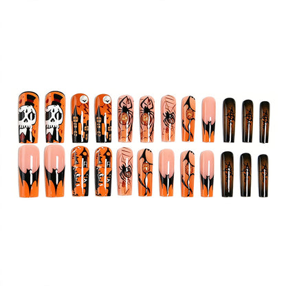 Artificial nail set with Halloween motifs and creative glitter Acalora