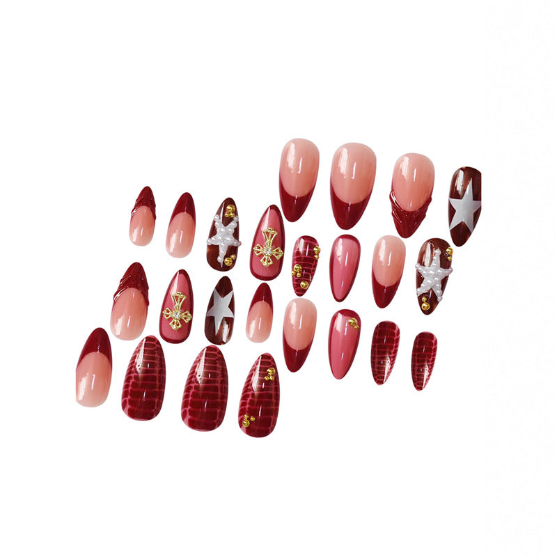 Artistic Stiletto Press-On Nail Art Set with Gemstone Accents Acalora