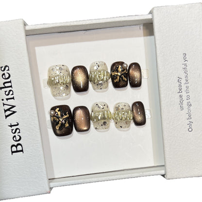 Decorative Press-On Nail Art Set with Chic Textured Accents Acalora