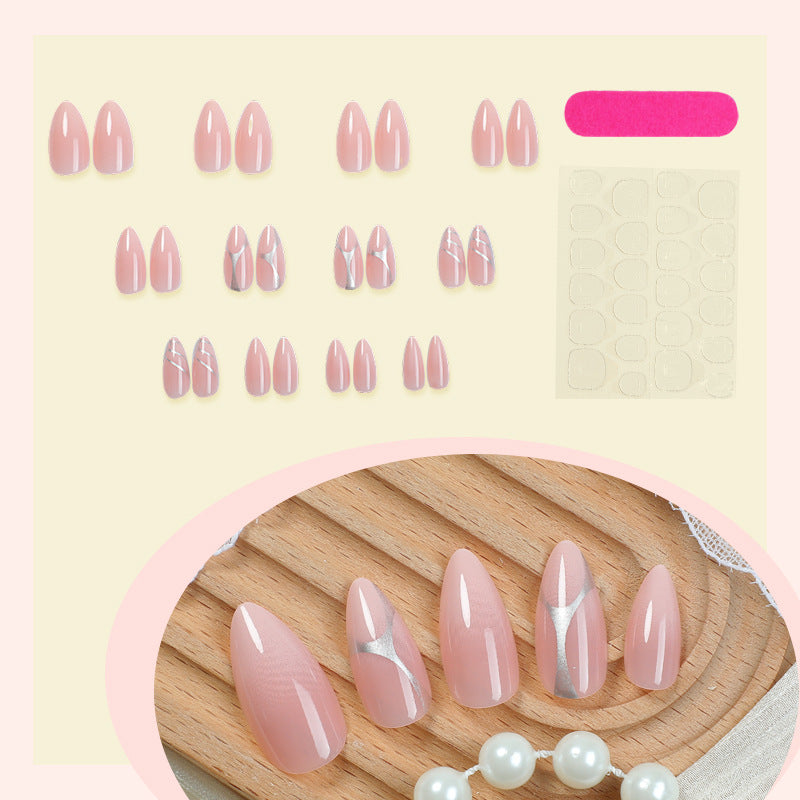 Elegant Press-On Nail Set with Artistic Silver Accents Acalora