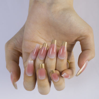 Acrylic Nail Set with Elegant Ombre Design and Golden Accents Acalora